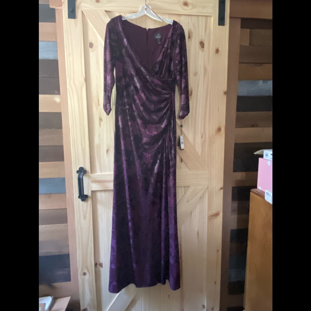 Beautiful plum floral shirred waist full length dress